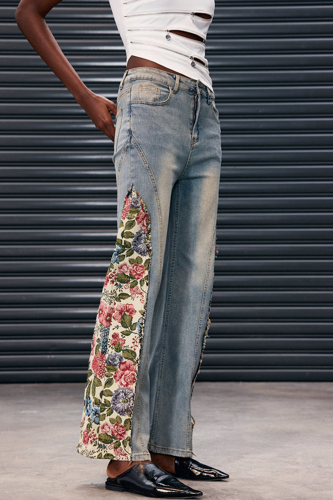 Anuj Deconstruct Floral Jeans - Stylish beautiful dress for special occasions | Buy Online