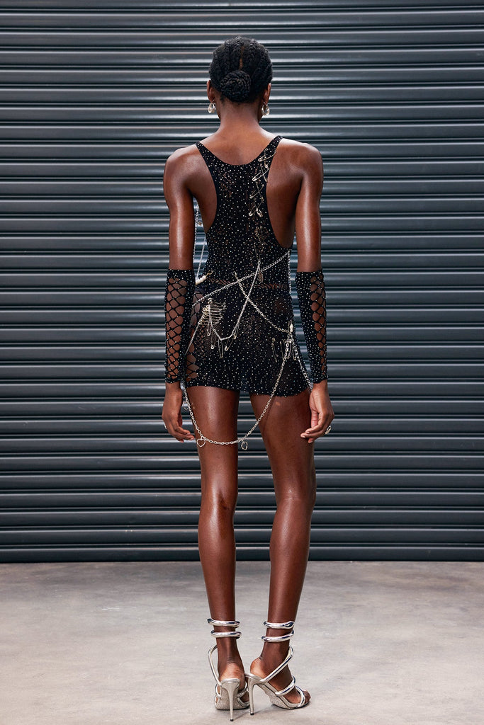 Anuja Mesh Cutout Pearl Mini Dress - Stylish beautiful dress for special occasions | Buy Online