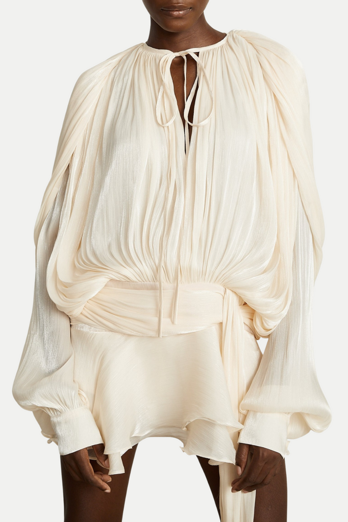 Stylish beige dress | Anzay Pleated Ruffled Hem Mini Dress - Beige - Ideal for special occasions