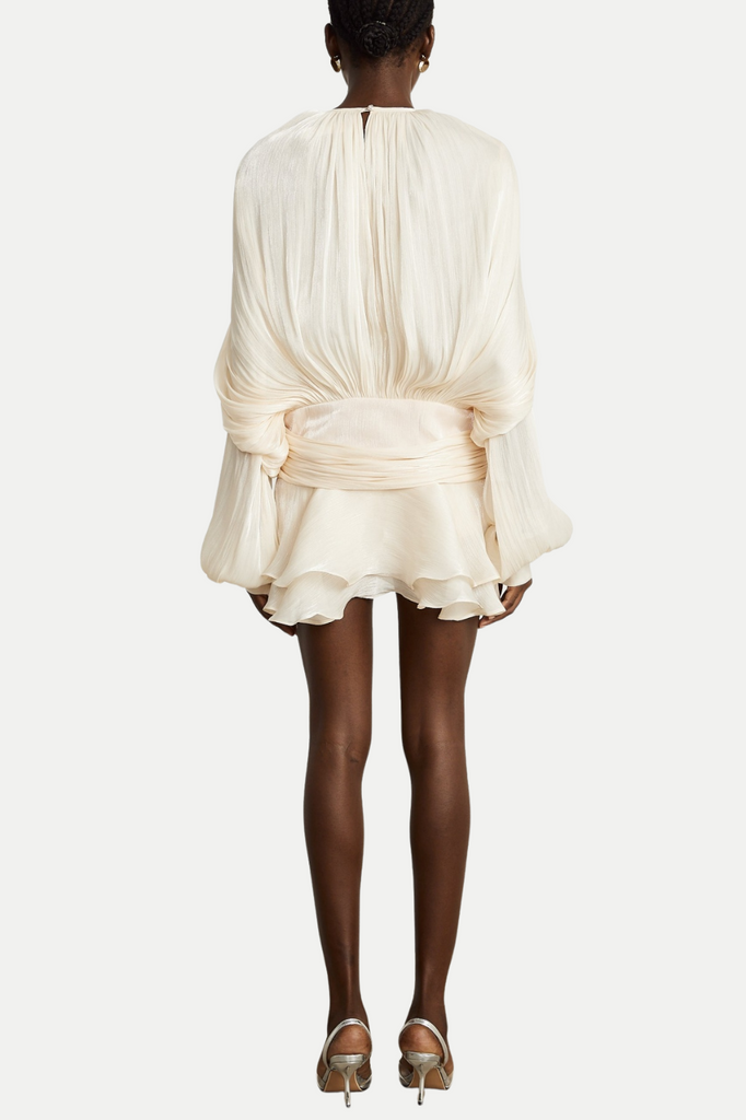 Stylish beige dress | Anzay Pleated Ruffled Hem Mini Dress - Beige - Ideal for special occasions