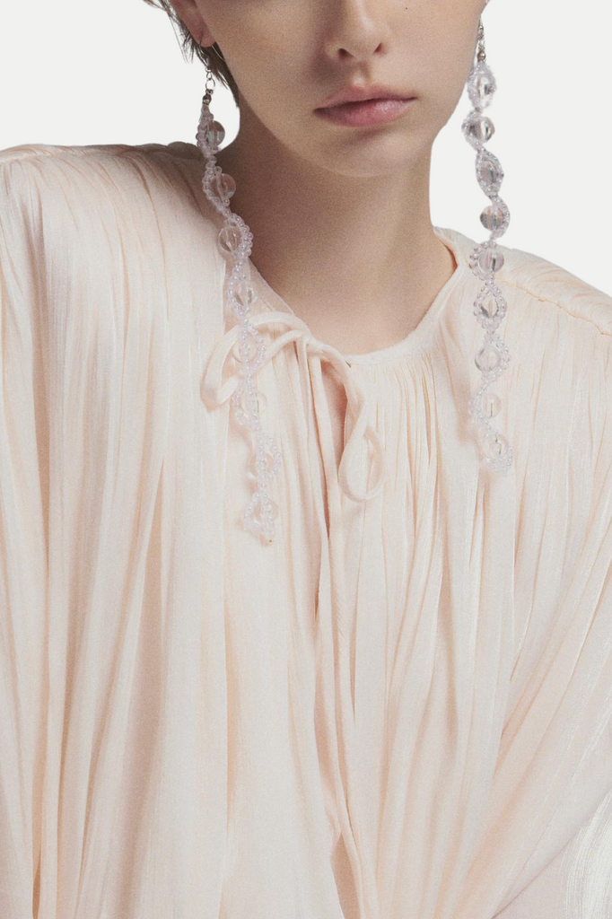 Anzay Pleated Ruffled Hem Mini Dress - Beige - Stylish beige dress for special occasions | Buy Online