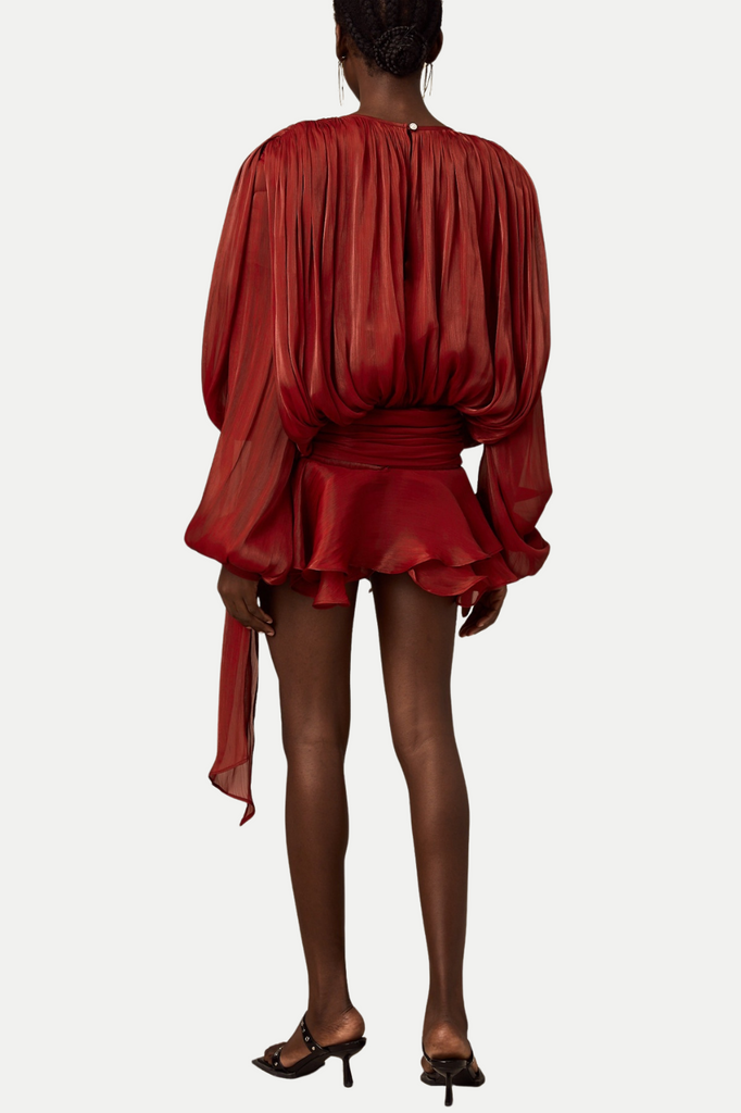 Stylish red dress | Anzay Pleated Ruffled Hem Mini Dress - Red - Ideal for special occasions