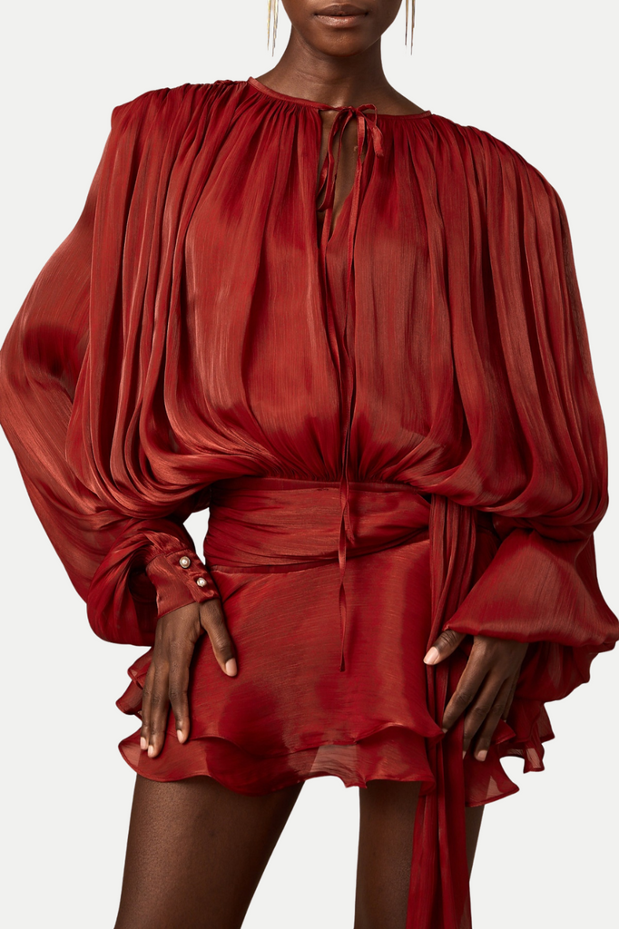 Shop  red dress - Perfect for special occasions | Anzay Pleated Ruffled Hem Mini Dress - Red