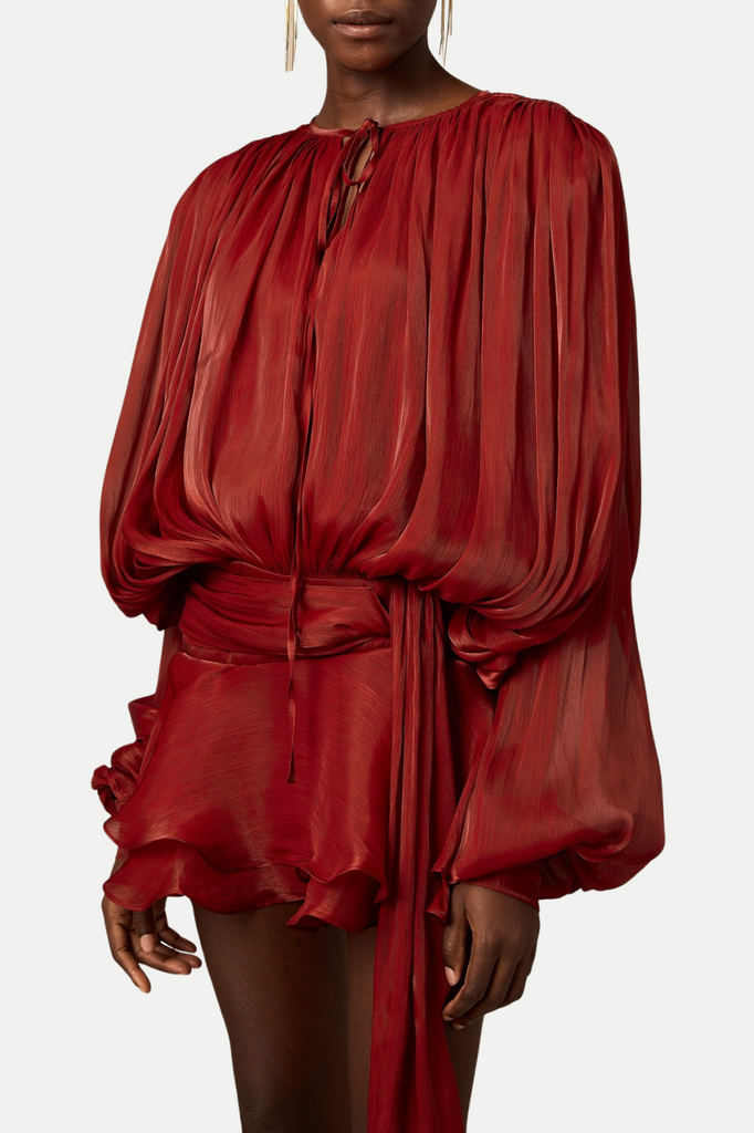Stylish red dress | Anzay Pleated Ruffled Hem Mini Dress - Red - Ideal for special occasions