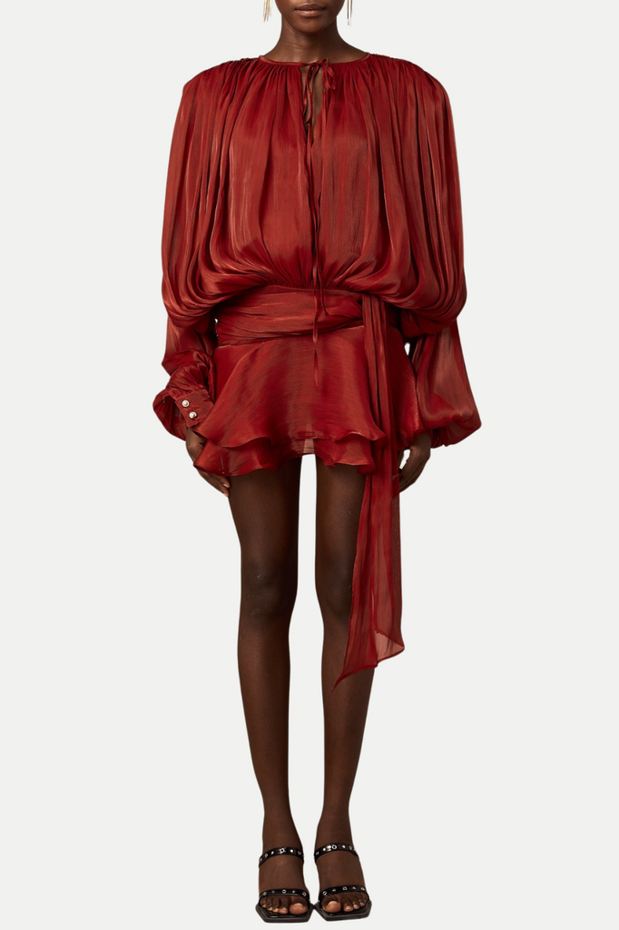 Anzay Pleated Ruffled Hem Mini Dress - Red - Stylish red dress for special occasions | Buy Online