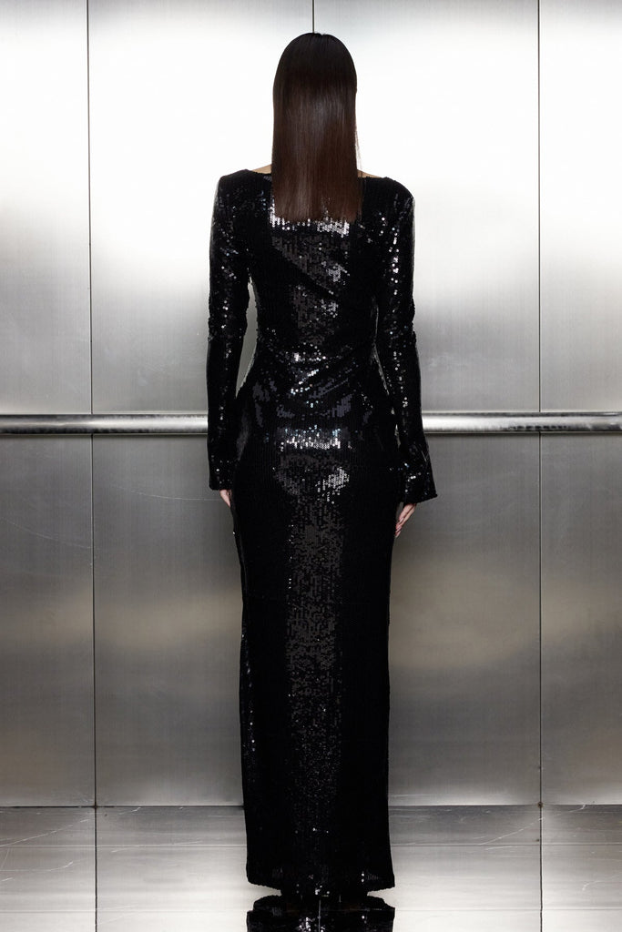 Shop  black dress - Perfect for special occasions | Aoibhe Sequin Long Sleeve Maxi Dress In Black
