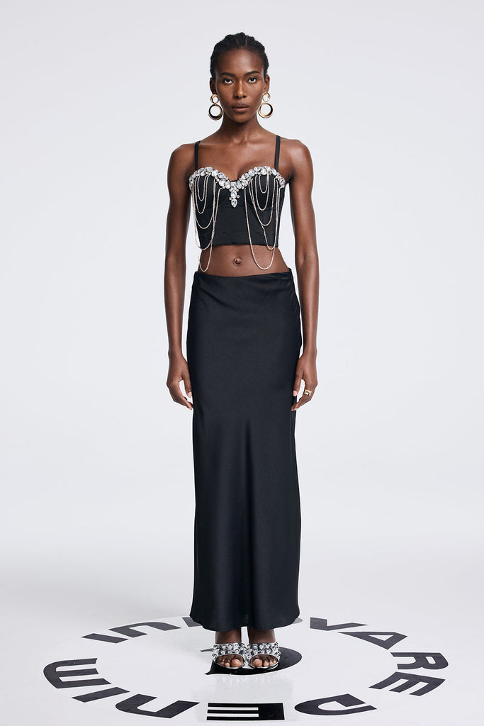 Aoibhín Crystal Chain Bodycon Denim Top - Stylish beautiful dress for special occasions | Buy Online