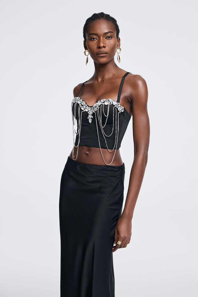 Shop  beautiful dress - Perfect for special occasions | Aoibhín Crystal Chain Bodycon Denim Top