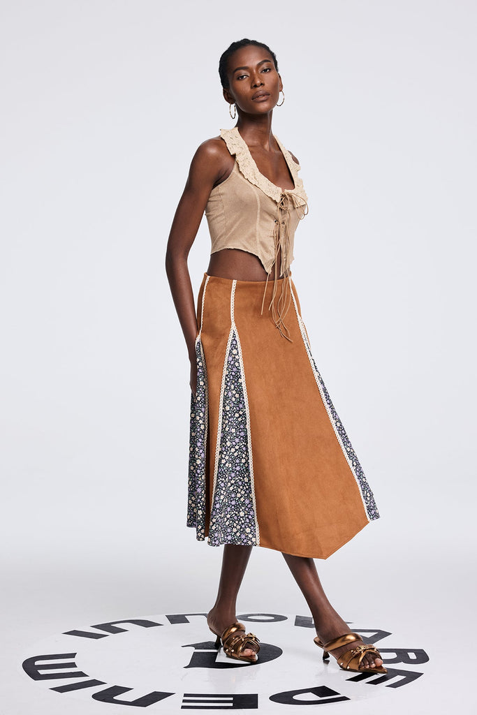Aoko Suede Floral Split Skirt - Stylish beautiful dress for special occasions | Buy Online