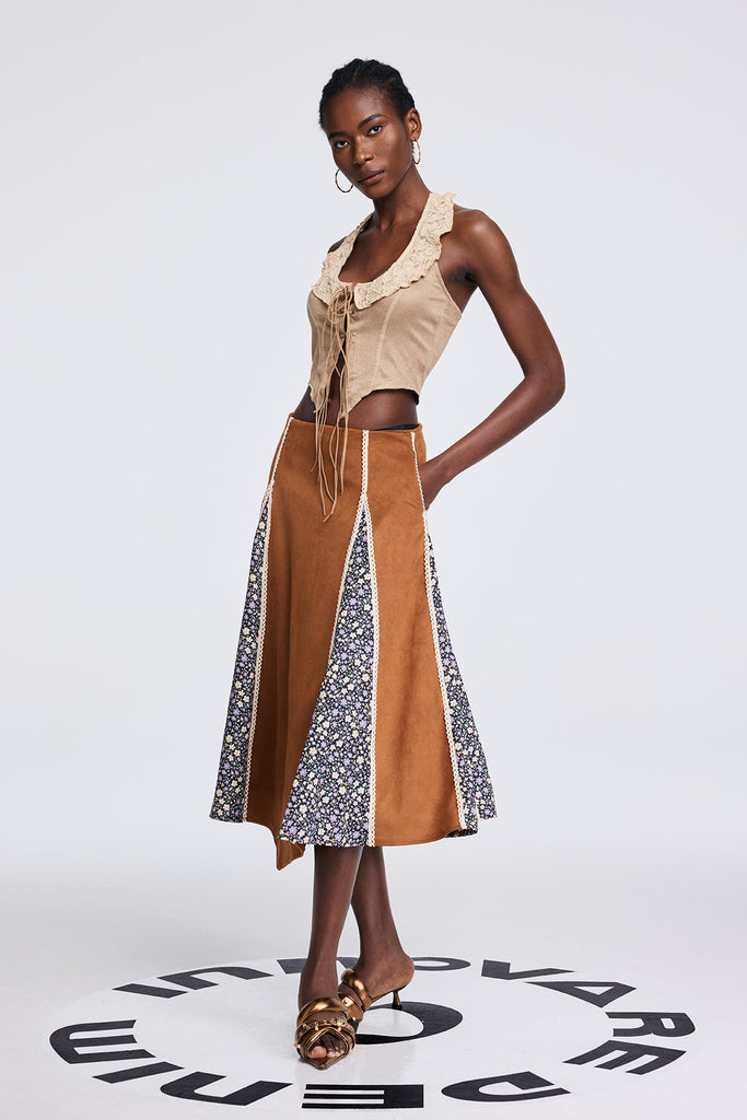Stylish beautiful dress | Aoko Suede Floral Split Skirt - Ideal for special occasions