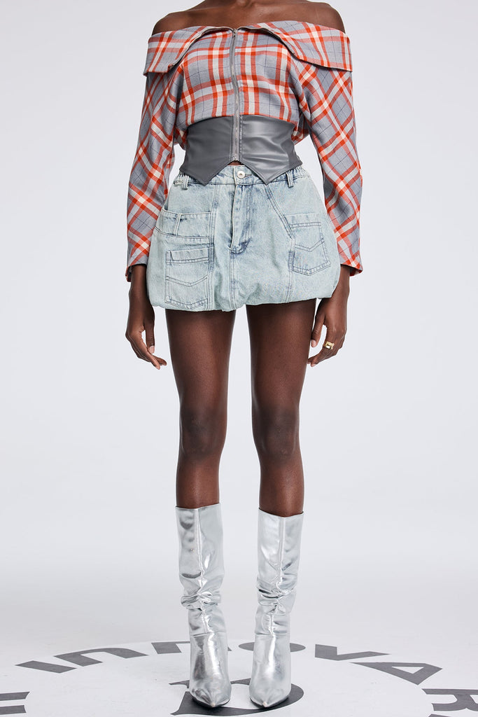 Apichu Asymmetric Pocket Short Denim Skirt - Stylish beautiful dress for special occasions | Buy Online