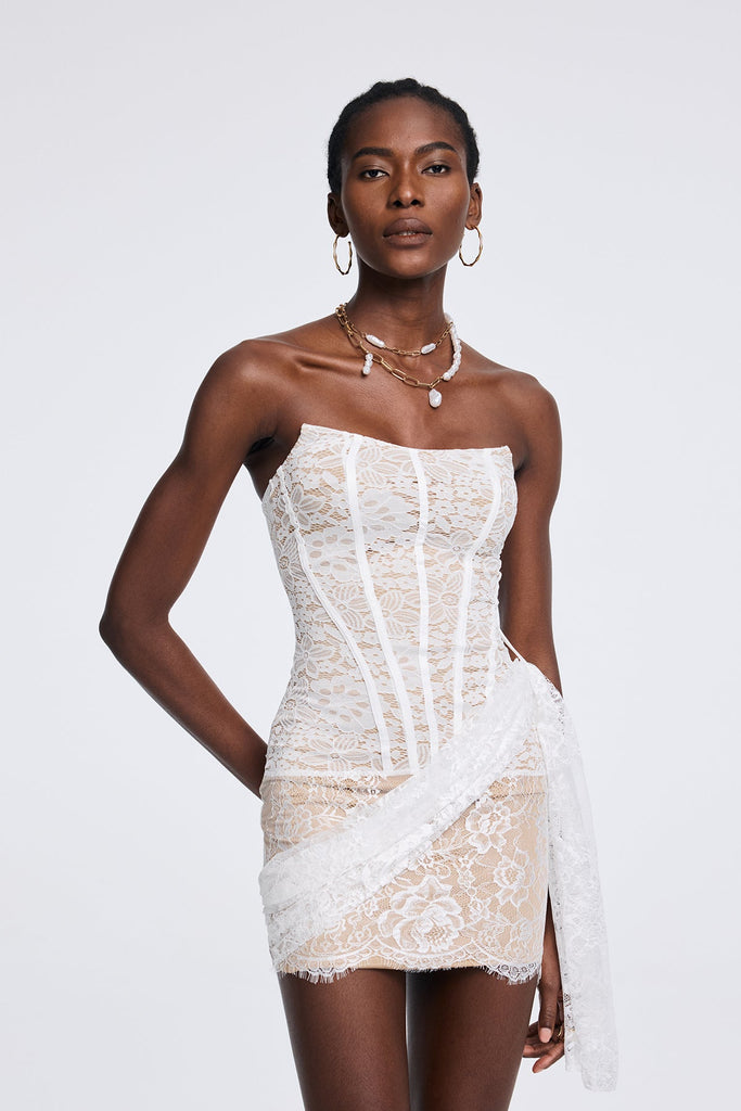 Stylish beautiful dress | Apolinary Lace Strapless Corset Fringe Mini Dress - Ideal for special occasions