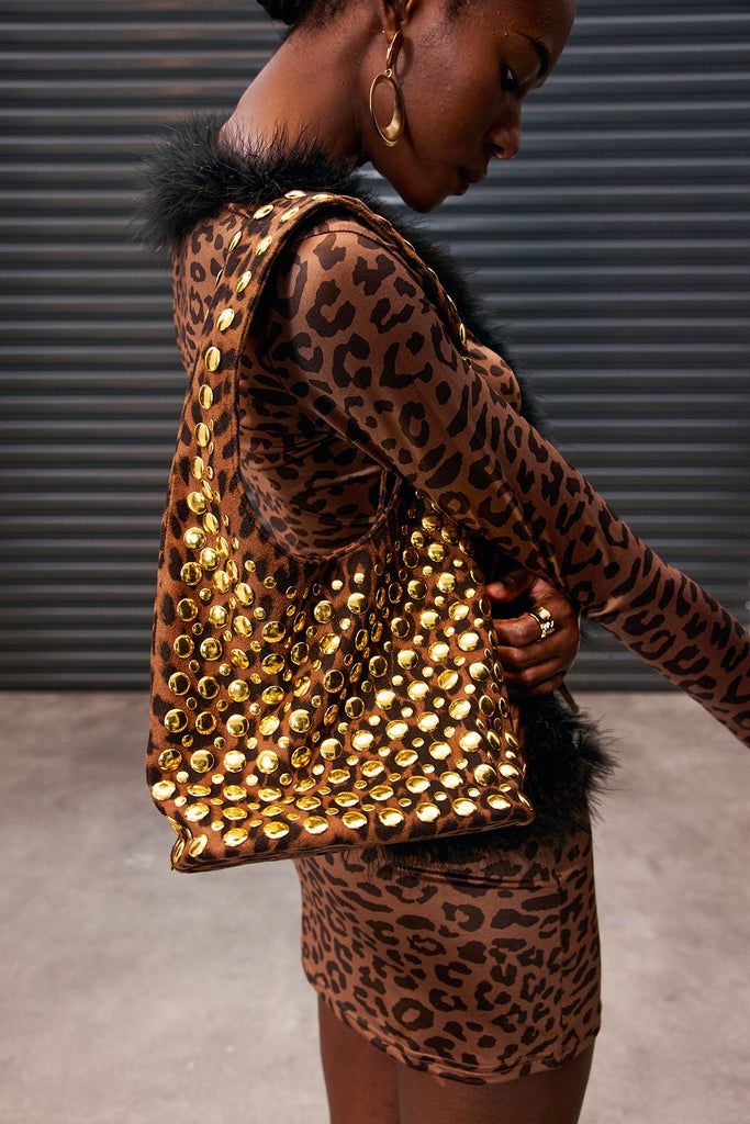 Stylish beautiful dress | Apollymi Studded Leopard Shoulder Bag - Ideal for special occasions