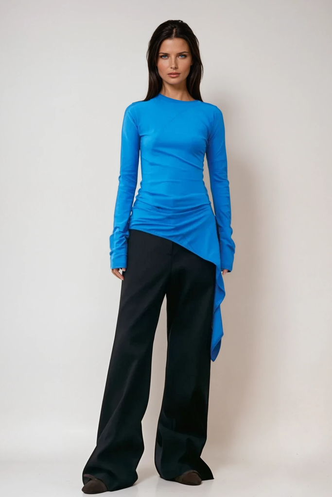 Apostolos Asymmetric Fringe Bodycon Top In Blue - Stylish blue dress for special occasions | Buy Online