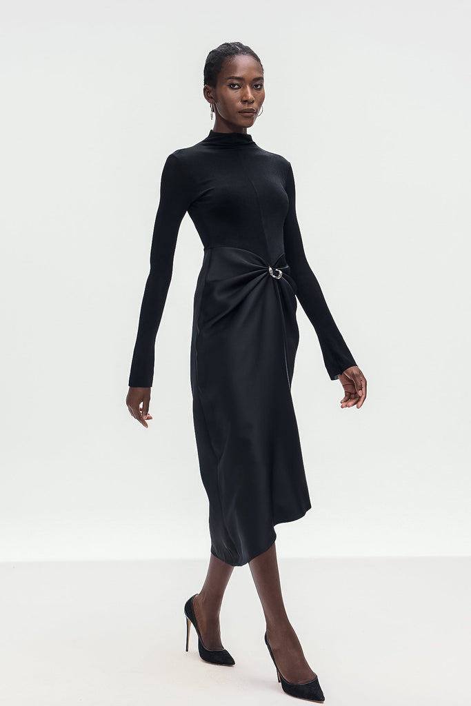 Apria Bodycon Deconstruct Ruch Maxi Dress In Black - Stylish black dress for special occasions | Buy Online