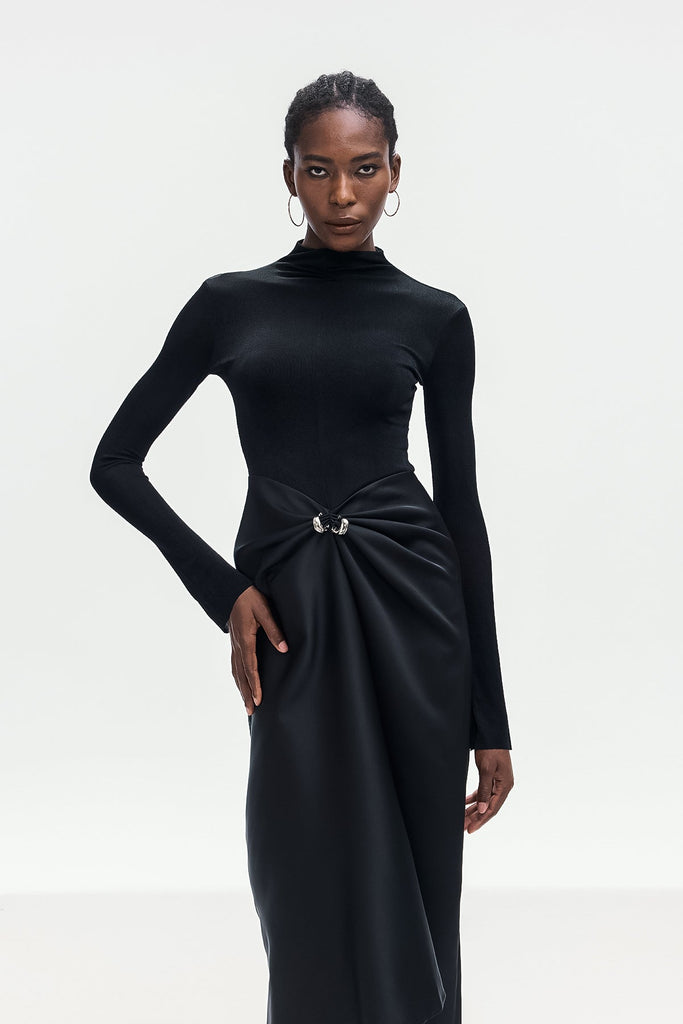 Apria Bodycon Deconstruct Ruch Maxi Dress In Black - Stylish black dress for special occasions | Buy Online