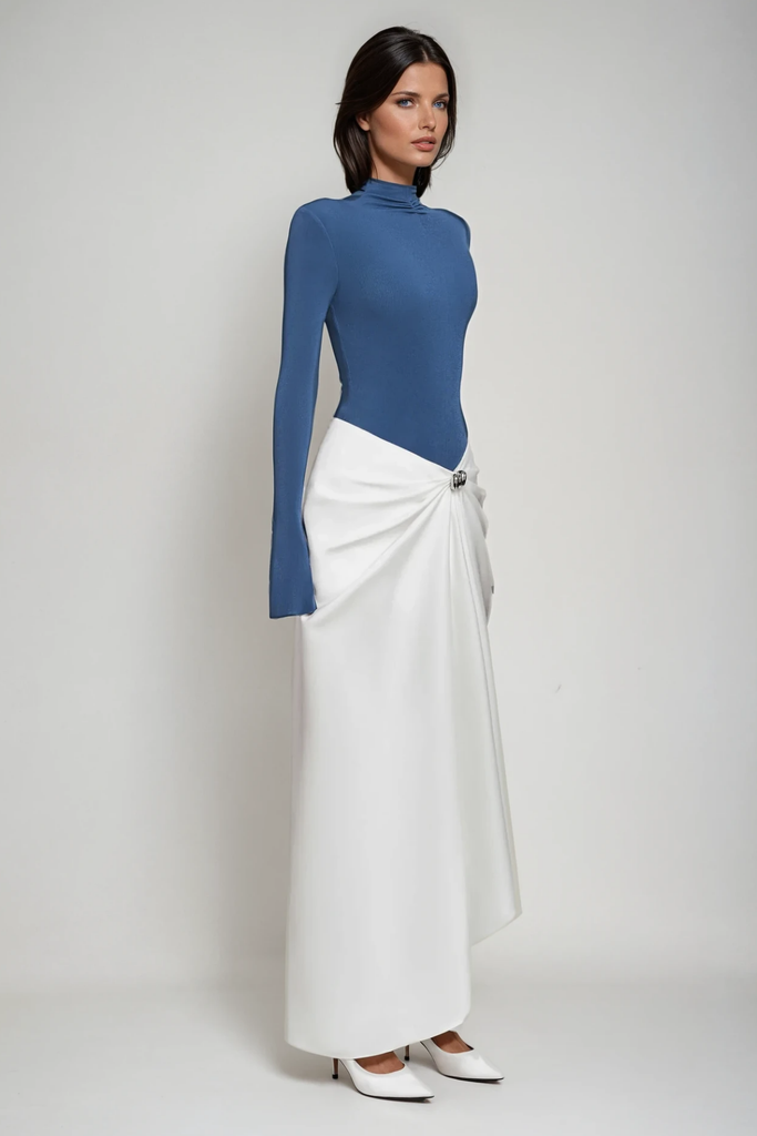 Stylish blue dress | Apria Bodycon Deconstruct Ruch Maxi Dress In Blue - Ideal for special occasions