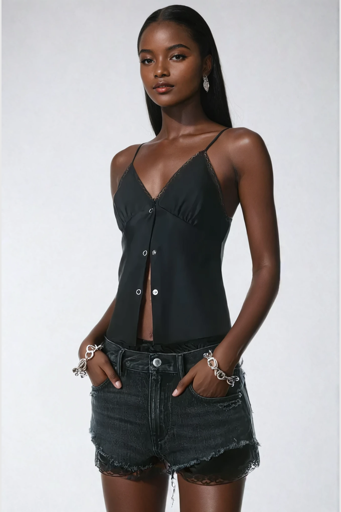 Stylish black dress | Aqila Lace Deconstruct Short Jeans In Black - Ideal for special occasions