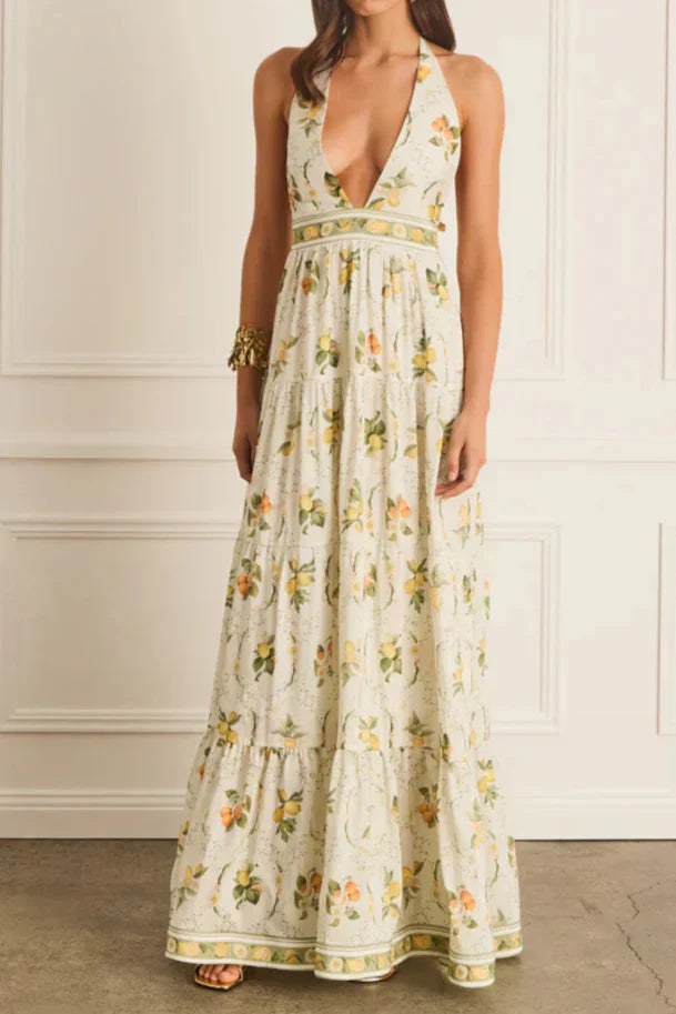 Shop  yellow dress - Perfect for special occasions | Valencia Jacinta floral print Maxi Dress in yellow