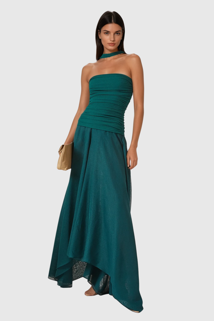 Stylish beautiful dress | Aquinnah Halter Neck Mesh Ruffle Maxi Dress - Ideal for special occasions