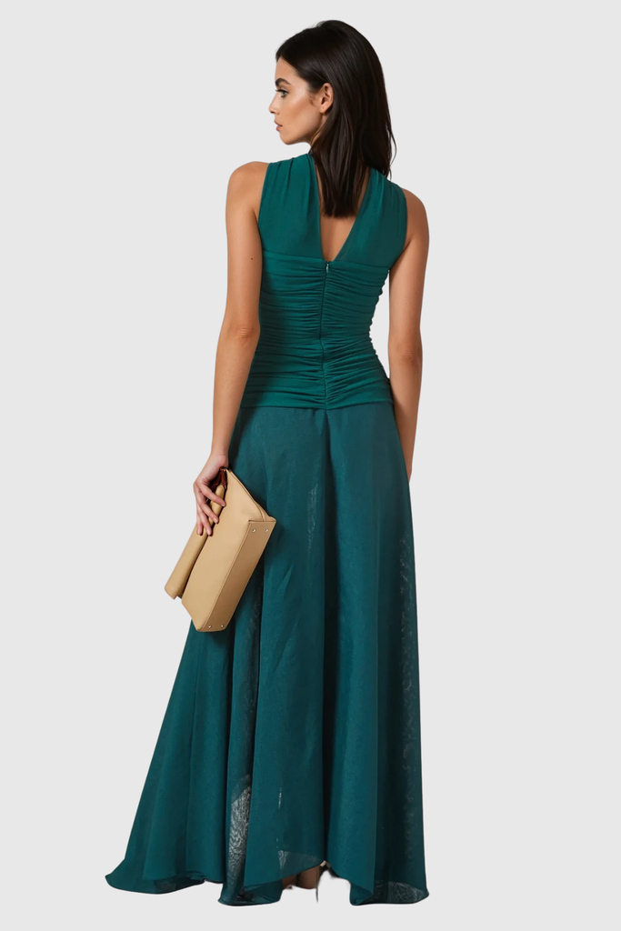 Aquinnah Halter Neck Mesh Ruffle Maxi Dress - Stylish beautiful dress for special occasions | Buy Online
