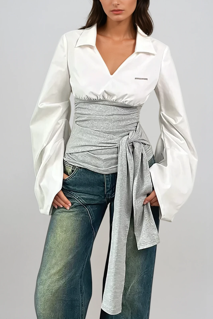 Stylish beautiful dress | Arabia Deconstruct Lace Up Plunge Shirt - Ideal for special occasions