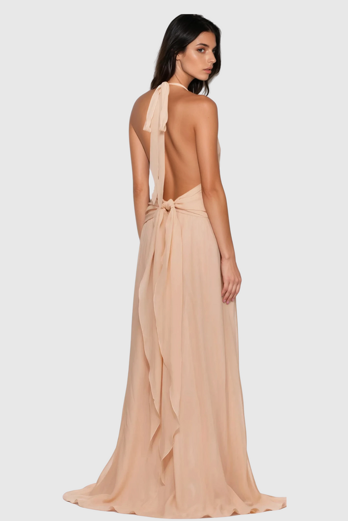 Shop  pink dress - Perfect for special occasions | Aradhya Flower Ruffle Halter Neck Mesh Maxi Dress In Pink