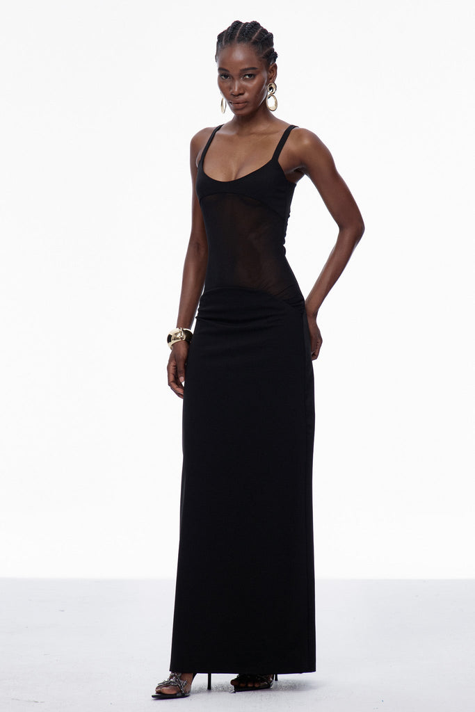 Shop  black dress - Perfect for special occasions | Aram Mesh Spaghetti Sleeveless Maxi Dress In Black