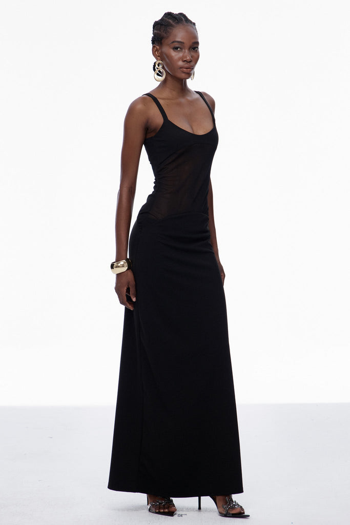 Shop  black dress - Perfect for special occasions | Aram Mesh Spaghetti Sleeveless Maxi Dress In Black