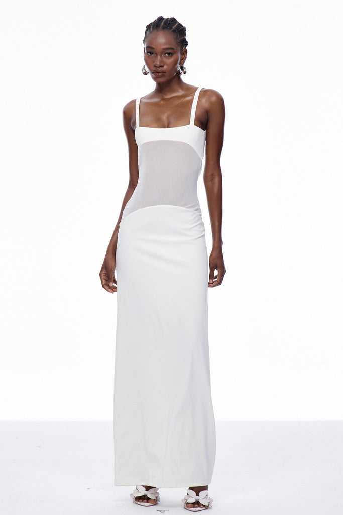 Shop  white dress - Perfect for special occasions | Aram Mesh Spaghetti Sleeveless Maxi Dress In White
