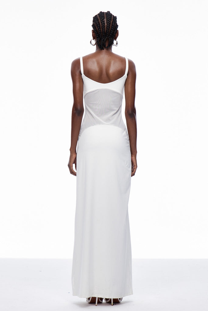 Shop  white dress - Perfect for special occasions | Aram Mesh Spaghetti Sleeveless Maxi Dress In White