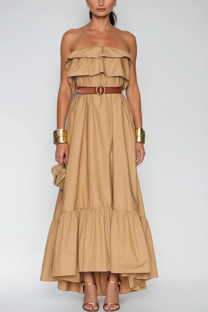 Aramina Ruch Strapless Ruffle Maxi Dress - Stylish beautiful dress for special occasions | Buy Online