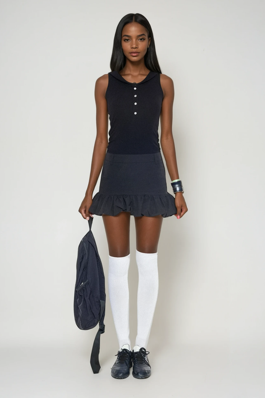 Aran Bow Ruffle Sleeveless Mini Dress