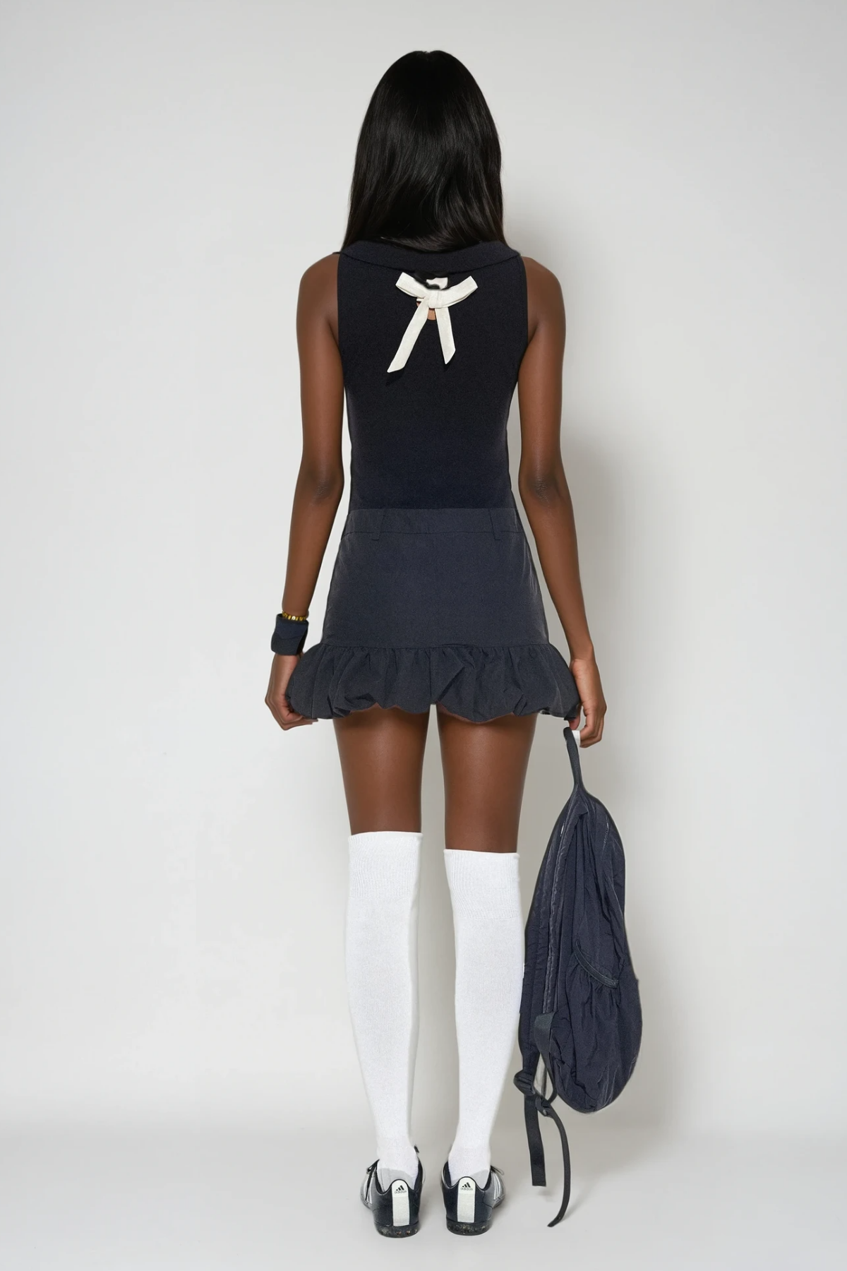 Aran Bow Ruffle Sleeveless Mini Dress