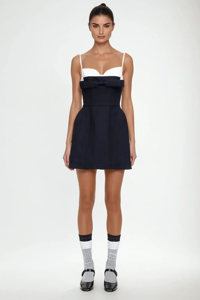 Aravis Bow Deconstruct Spaghetti Mini Dress - Stylish beautiful dress for special occasions | Buy Online