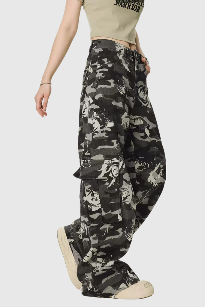 Arawn Camouflage Floral Print Cargo Pants In Black - Stylish black dress for special occasions | Buy Online