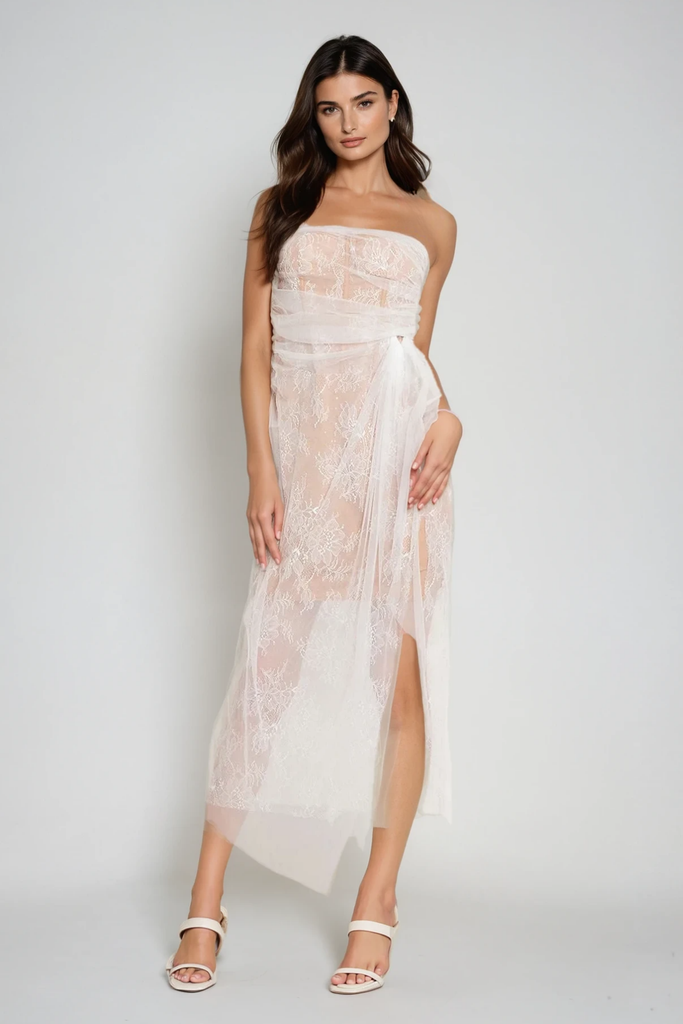 Archer Mesh Corset Lace Asymmetric Midi Dress - Stylish beautiful dress for special occasions | Buy Online