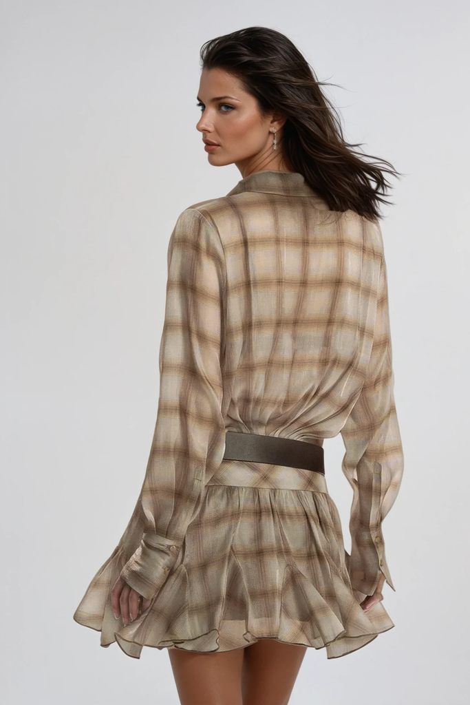 Ardal Grid Mesh Ruffle Ruch Mini Dress - Stylish beautiful dress for special occasions | Buy Online