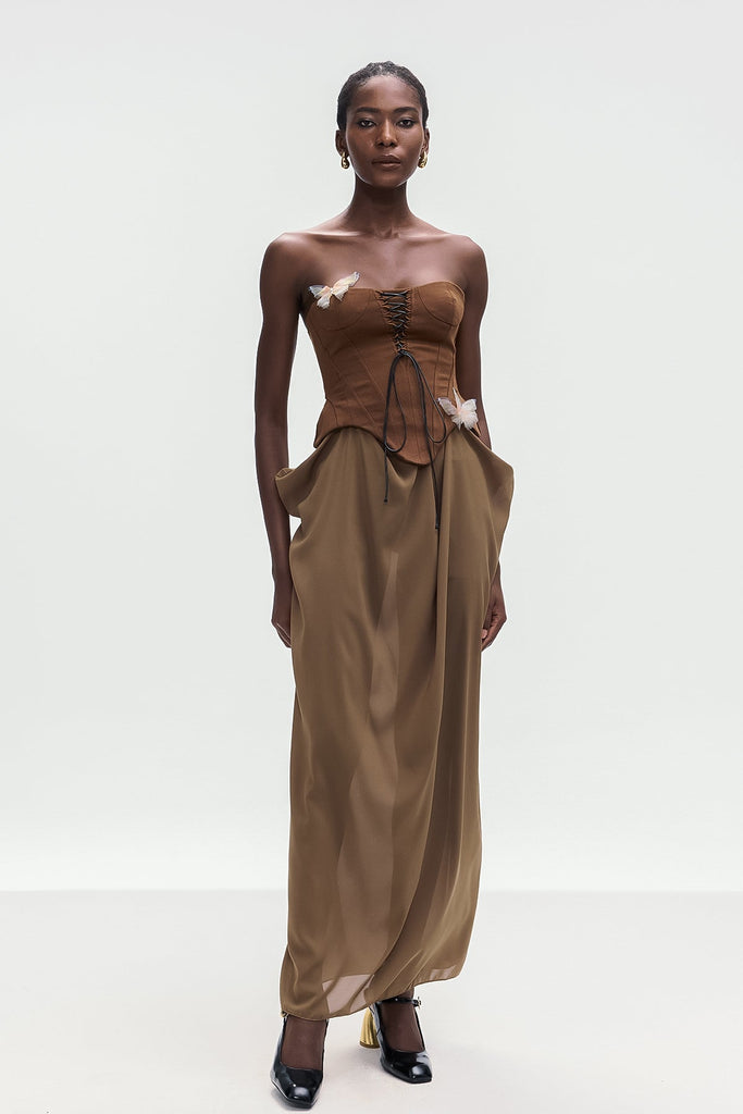 Ardelis Strapless Butterfly Lace Up Skirt Set - Stylish beautiful dress for special occasions | Buy Online