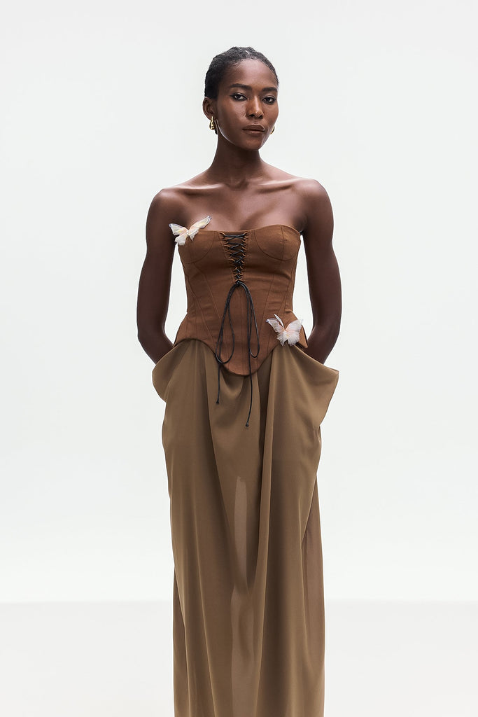 Ardelis Strapless Butterfly Lace Up Skirt Set - Stylish beautiful dress for special occasions | Buy Online