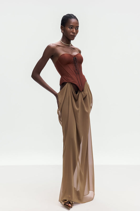 Ardelis Strapless Corset Lace Up Maxi Dress