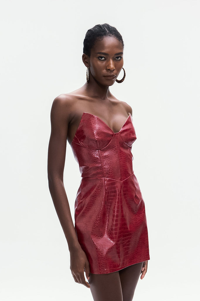 Ardin Crocodile Pattern Strapless Leather Mini Dress - Stylish beautiful dress for special occasions | Buy Online