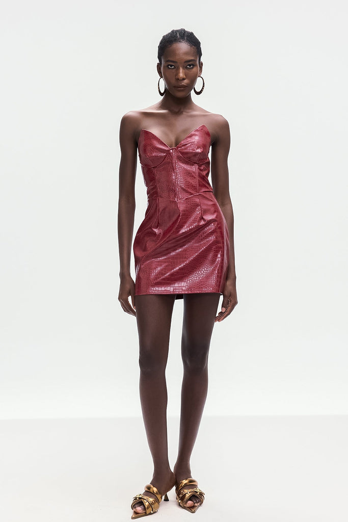 Ardin Crocodile Pattern Strapless Leather Mini Dress - Stylish beautiful dress for special occasions | Buy Online