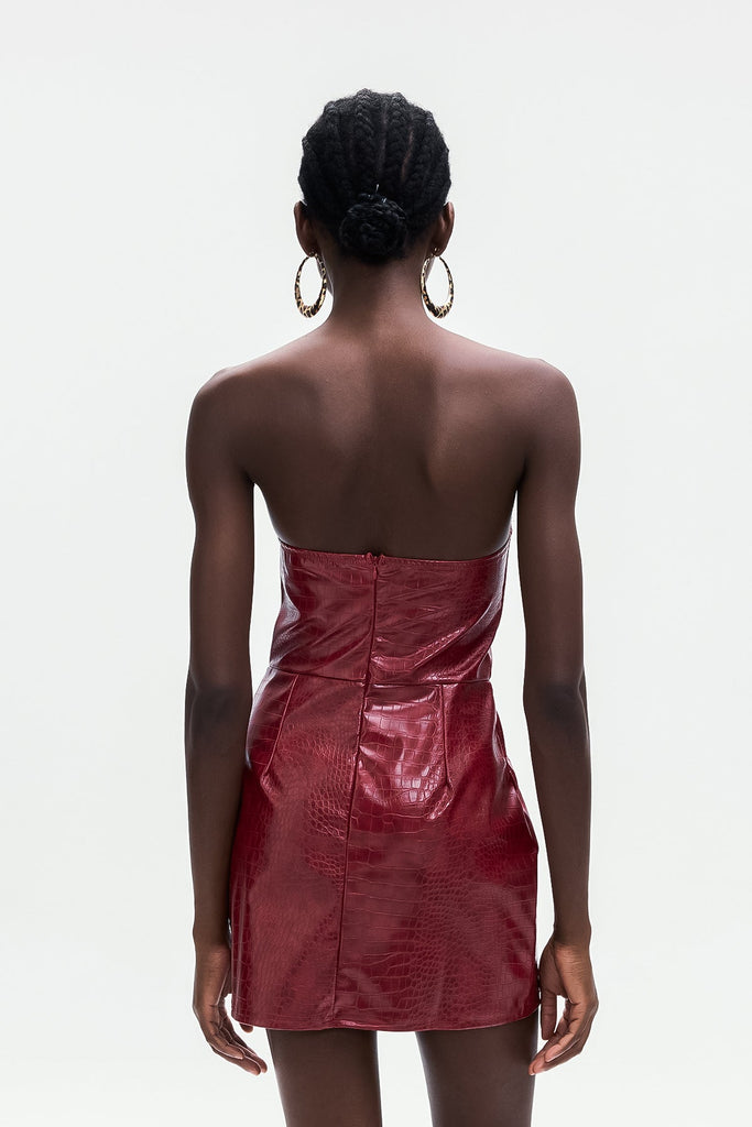 Shop  beautiful dress - Perfect for special occasions | Ardin Crocodile Pattern Strapless Leather Mini Dress