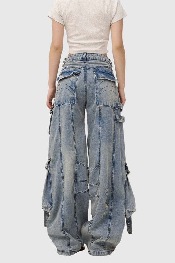 Shop  beautiful dress - Perfect for special occasions | Arella Ripped Asymmetric Wide Cargo Jeans