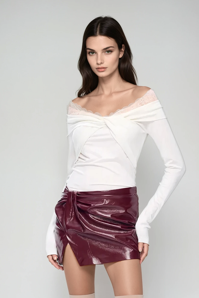 Shop  red dress - Perfect for special occasions | Arete Ruch Twist Short Leather Skirt In Red