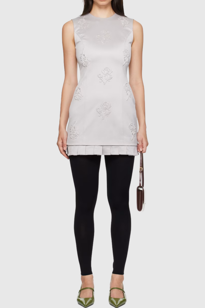 Arethusa Floral Ruffle Sleeveless Mini Dress In Grey - Stylish beautiful dress for special occasions | Buy Online