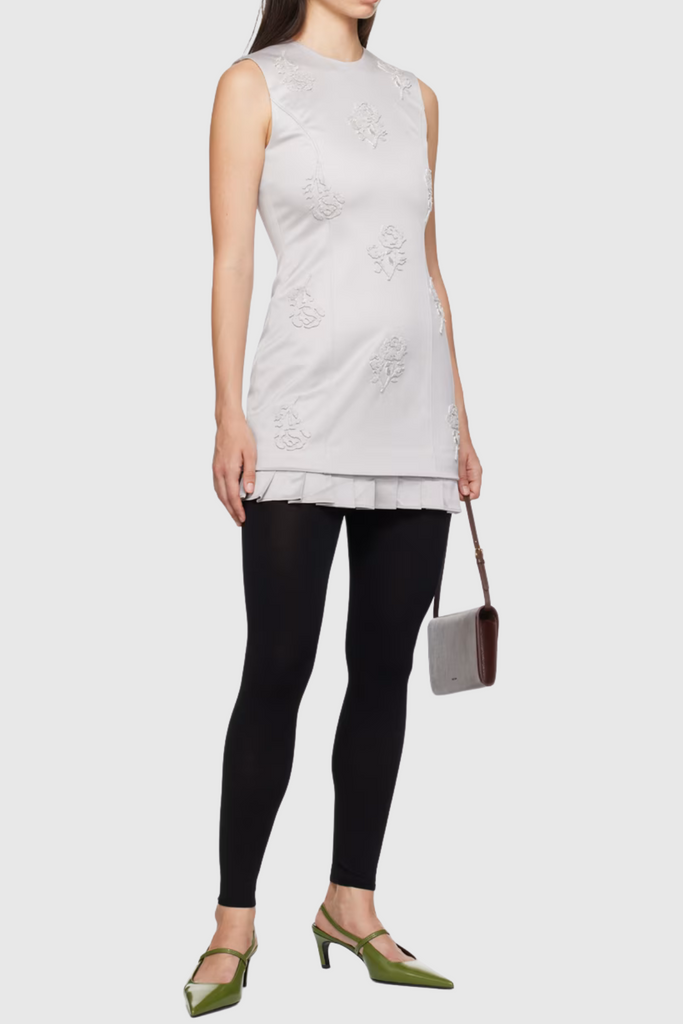 Arethusa Floral Ruffle Sleeveless Mini Dress In Grey - Stylish beautiful dress for special occasions | Buy Online