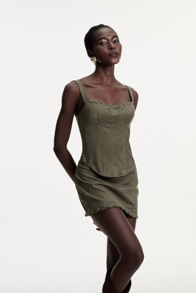 Arezo Suede Rope Corset Skirt Set - Stylish beautiful dress for special occasions | Buy Online