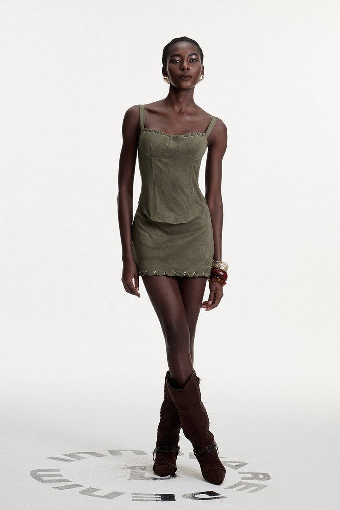 Stylish beautiful dress | Arezo Suede Rope Corset Skirt Set - Ideal for special occasions